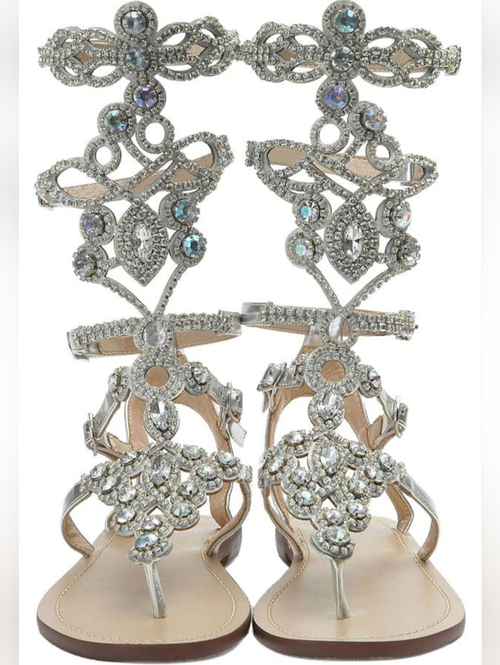 Rhinestone Gladiator Sandals Stylish Flats for Summer Beach Weddings 9.5